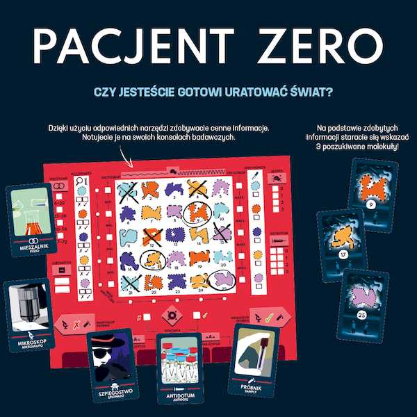 "Pacjent zero", dedukcyjna gra planszowa.