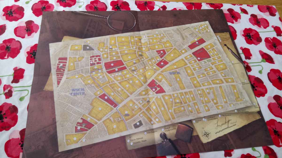 Mapa londyńskiej dzielnicy Whitechapel z gry "Sherlock Holmes. Detektyw doradczy".